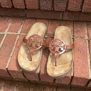 Tory Burch Miller Cloud Calf Leather and Cork Sandals - Size 9